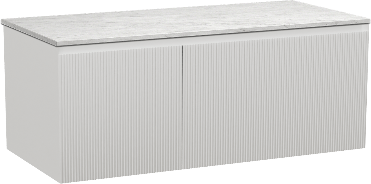 Balmani Fila meuble salle de bains suspendu 120 x 55 cm blanc mat avec Stretto tablette simple ou double en marbre carrara, Nervure droite symétrique verticale