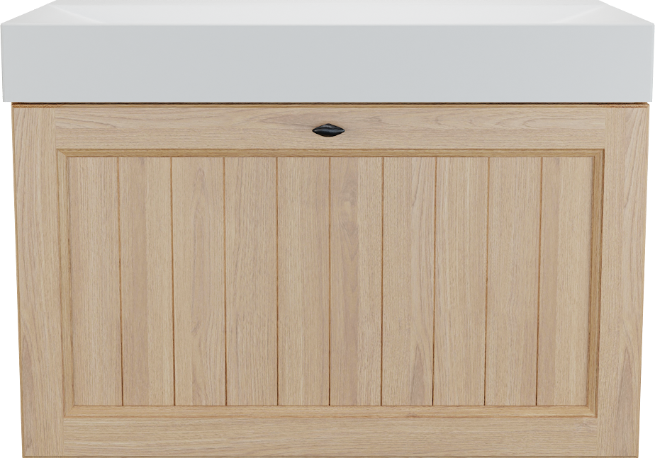 Balmani Lemon zwevend badkamermeubel 90 x 55 cm, fineer natuur eik met Wave enkele wastafel in mat wit