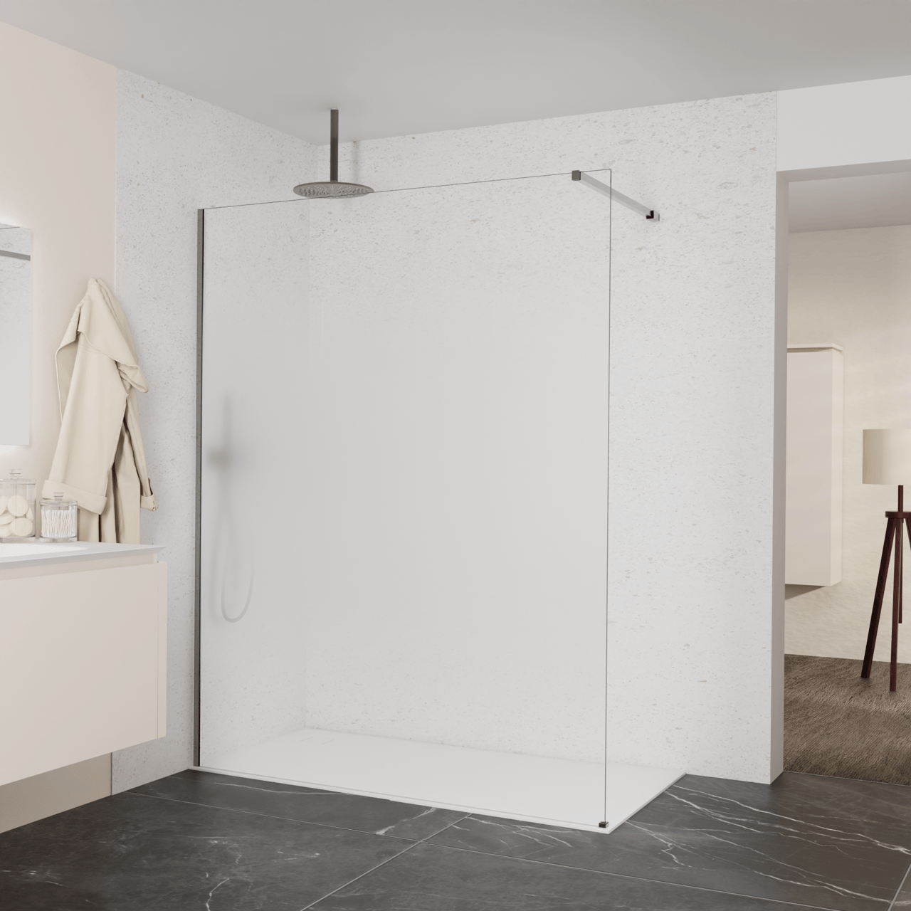 Balmani Modular Walk-In Dusche: 160 x 200 cm, Permafrost, inklusive Coating, Profil Brushed GunMetal