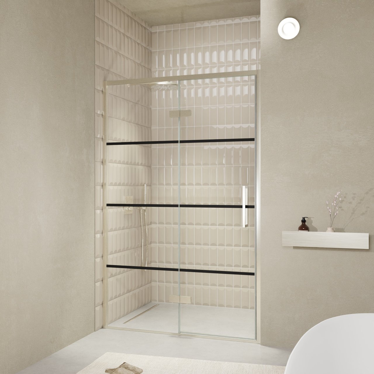 Balmani Senses Design douche draaideur links 140 cm x 210 cm Lined glas, Brushed CoolMetal profielen