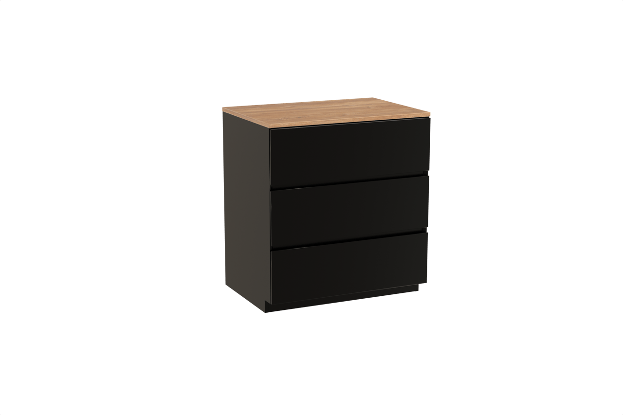 Storke Edge freistehendes Möbelstück Set: 75 x 52 cm, Schwarz matt, mit Panton Einzel Waschtischplatte, Melamin Rohe Eiche