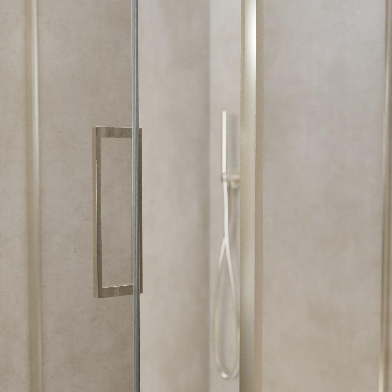 Balmani Senses Design douchehoek met linkse draaideur en vaste zijwand, 90 x 90 cm, Helder glas, Brushed CoolMetal profielen