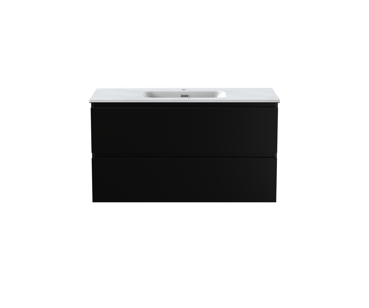 Linie Lado zwevend badkamermeubel 100 x 46 cm mat zwart met Baro enkele wastafel in porselein glanzend wit