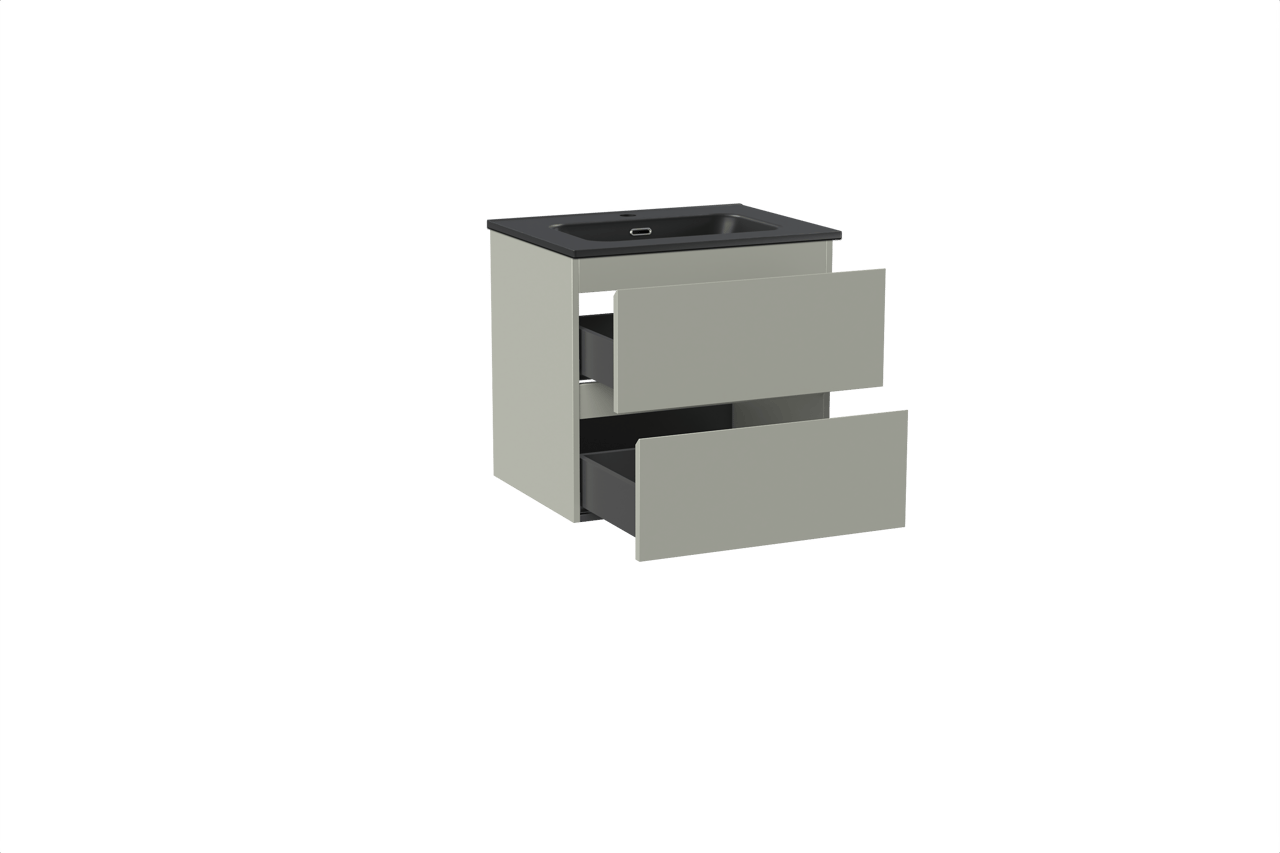 Linie Lado hängendes Möbelstück Set: 60 x 46 cm, Greige, mit Baro Einzelwaschtisch, Porzellan Schwarz matt