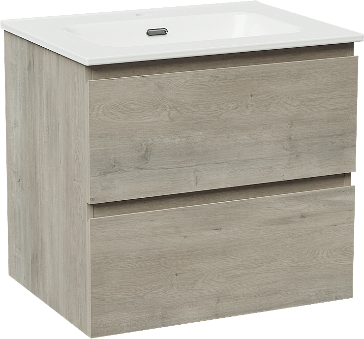 Linie Lado meuble salle de bains suspendu 60 x 46 cm chêne gris avec Baro plan simple en porcelaine blanc brillant