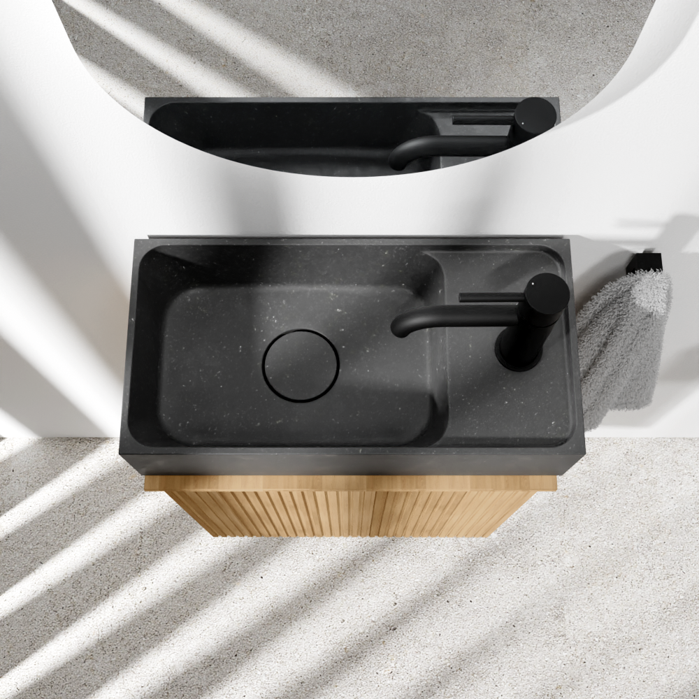 Balmani Forma meuble wc suspendu 42 x 21 cm chêne naturel avec Dama lavabo en granite aiguisé