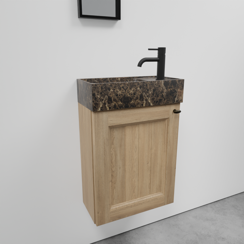 Balmani Lemon zwevend toiletmeubel 42 x 21 cm verweerd eiken met Dama wastafel in Dark Emperador marmer