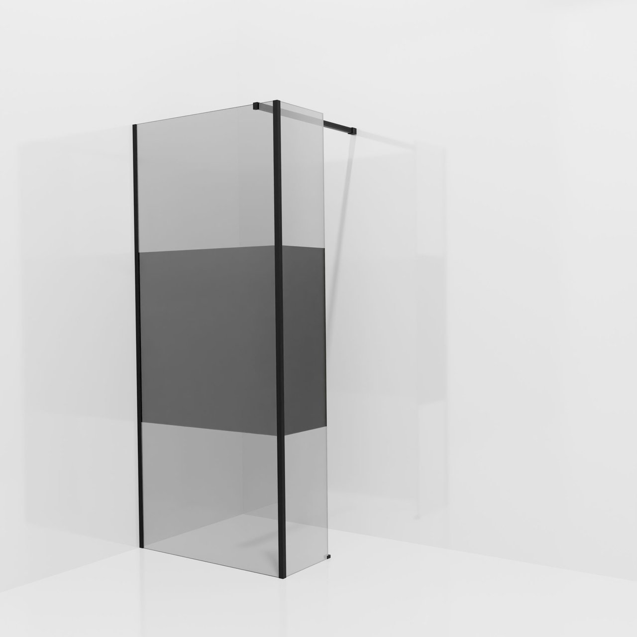 Balmani Modular Walk-In Dusche mit fester Seitenwand: 90 x 200 cm, Rauchglas mit mattiertem Streifen, inklusive Coating, Profil Schwarz matt