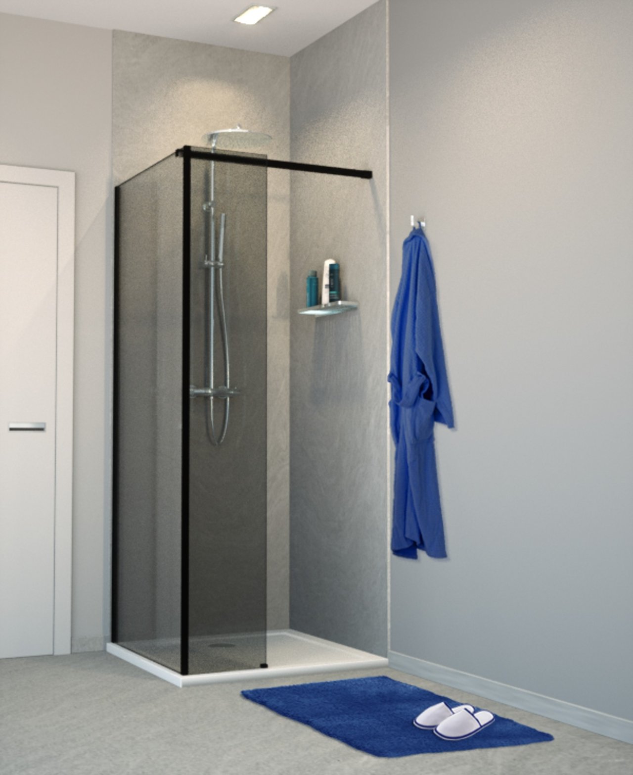 Balmani Modular douche à l'italienne avec paroi latéral fixe 90 x 200 cm verre fumé profil noir mat