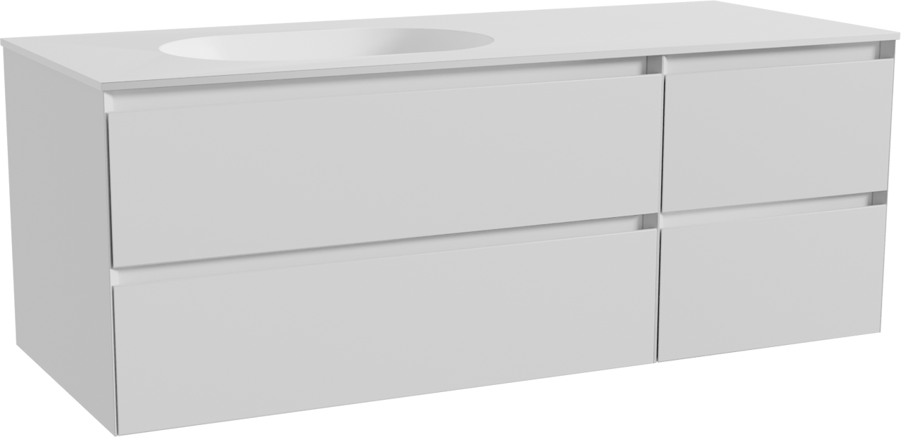 Balmani Mitra zwevend badmeubel 135 x 55 cm mat wit met Tablo Oval asymmetrisch linkse wastafel in solid surface mat wit