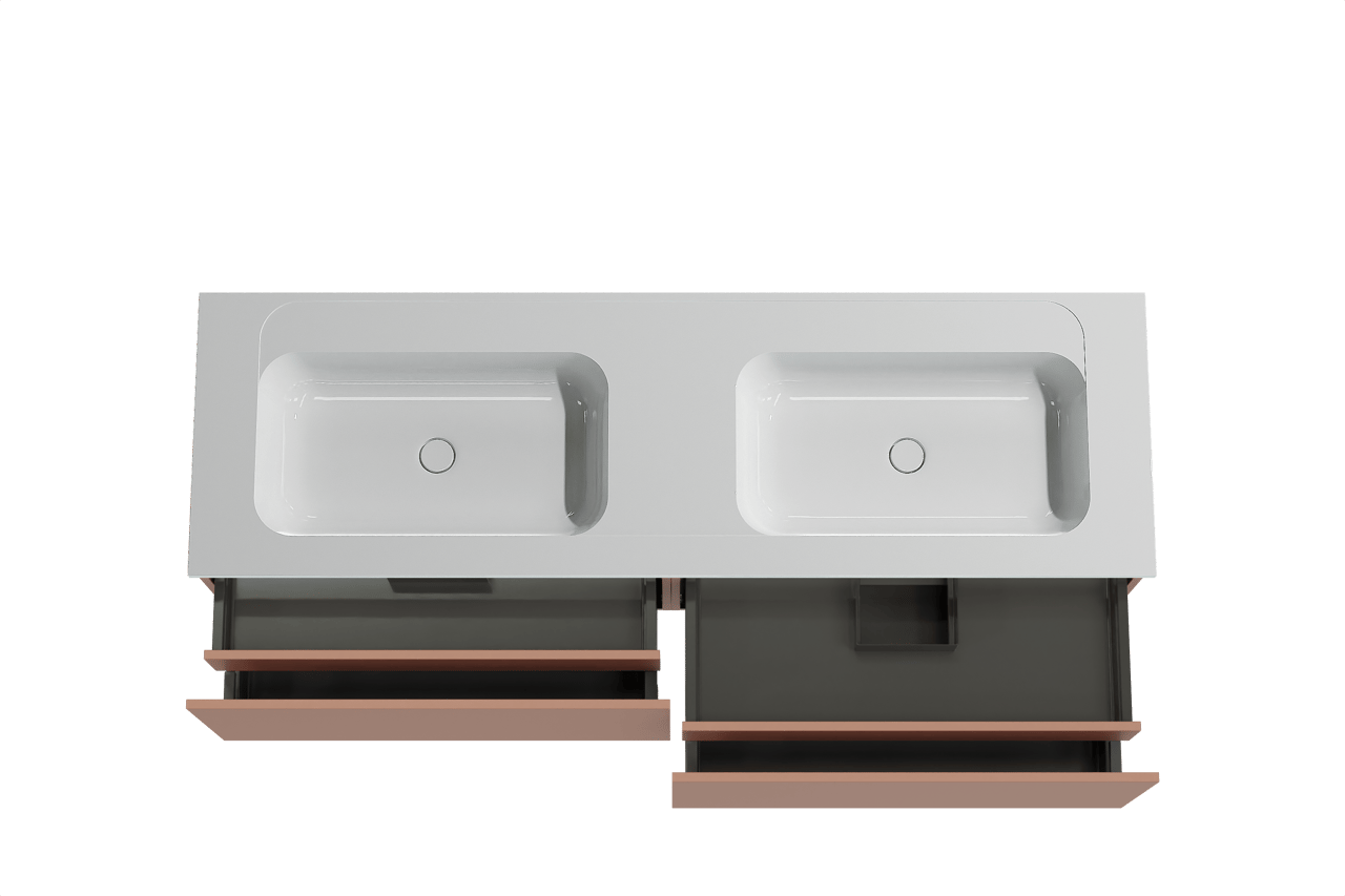 Balmani Sfera meuble salle de bains suspendu 180 x 55 cm cotto avec Tablo Strada double vasque en marbre composite blanc brillant