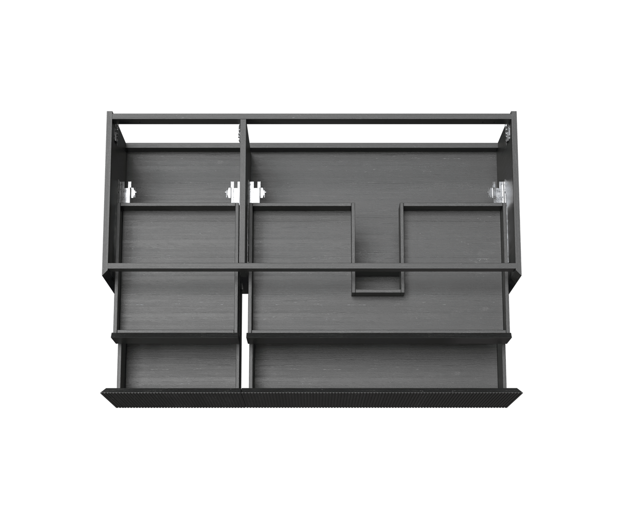 Balmani Fila hängender Waschbeckenunterschrank: 135 x 55 cm, asymmetrisch rechts, Eiche Schwarz, Furnierholz, 4 Schubladen