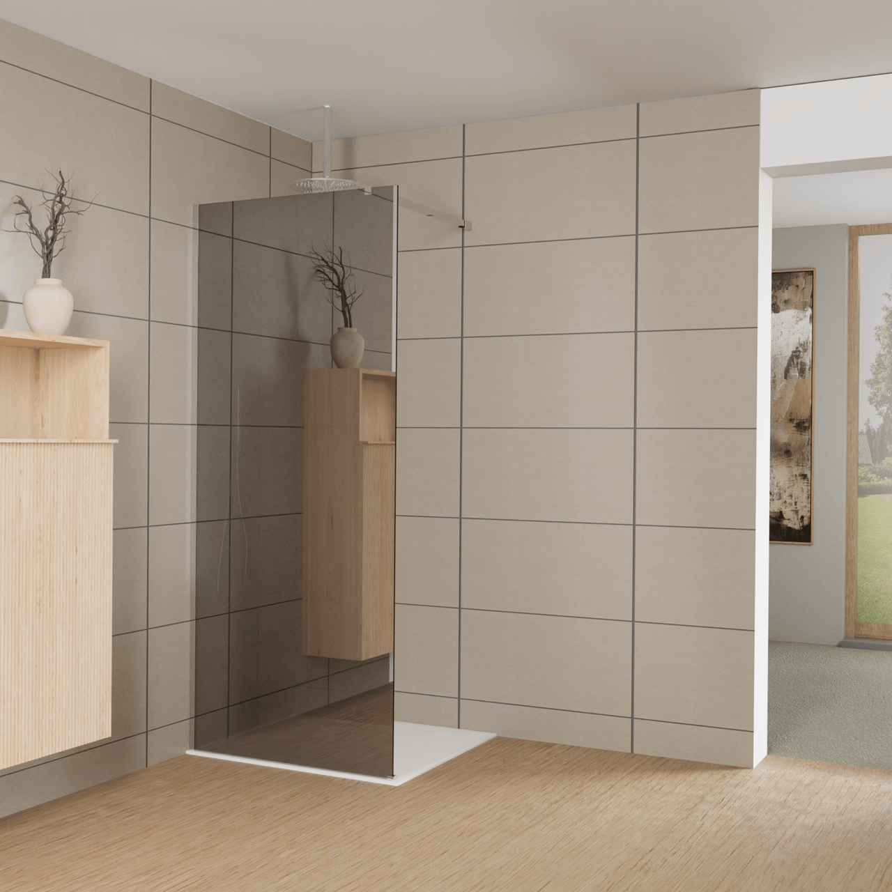 Balmani Modular Walk-In Dusche: 90 x 200 cm, Reflex-Spiegelglas, Profil Chrom glänzend