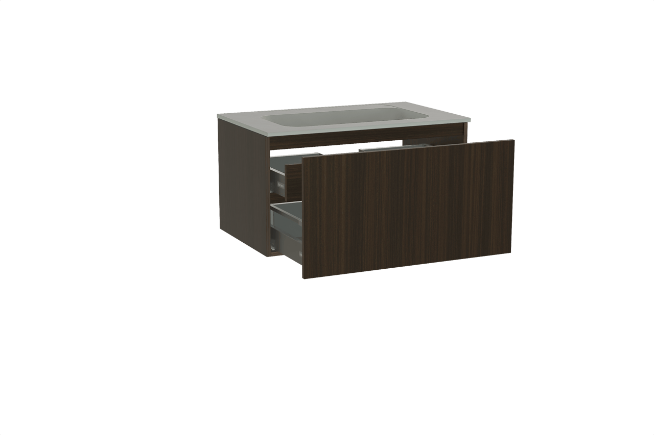 Balmani Sfera hängendes Möbelstück Set: 90 x 55 cm, Eucalyptus, mit Tablo Strada Einzelwaschtisch, Marmorkomposit Seidengrau