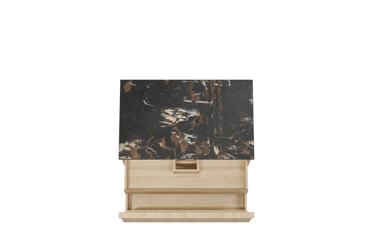 Balmani Forma meuble salle de bains suspendu 90 x 55 cm chêne naturel avec Stretto tablette simple en marbre portoro gold, Nervure circulaire asymétrique verticale