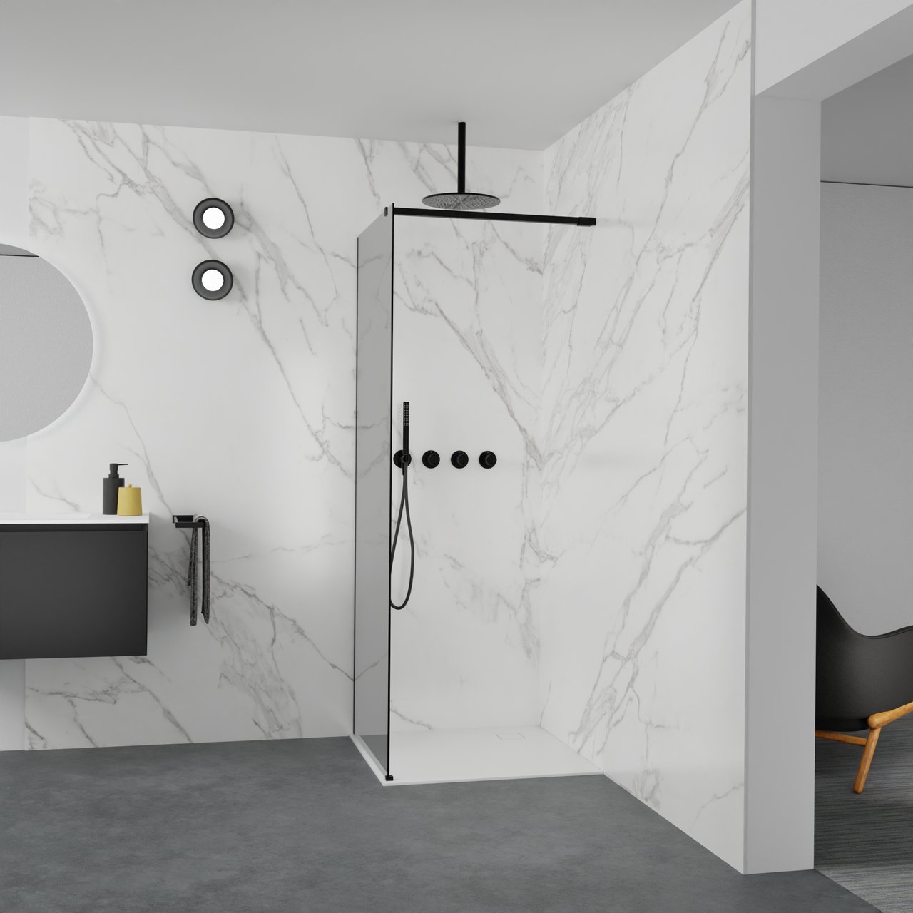 Balmani Modular Walk-In Dusche: 80 x 200 cm, Rauchglas, Profil Schwarz matt