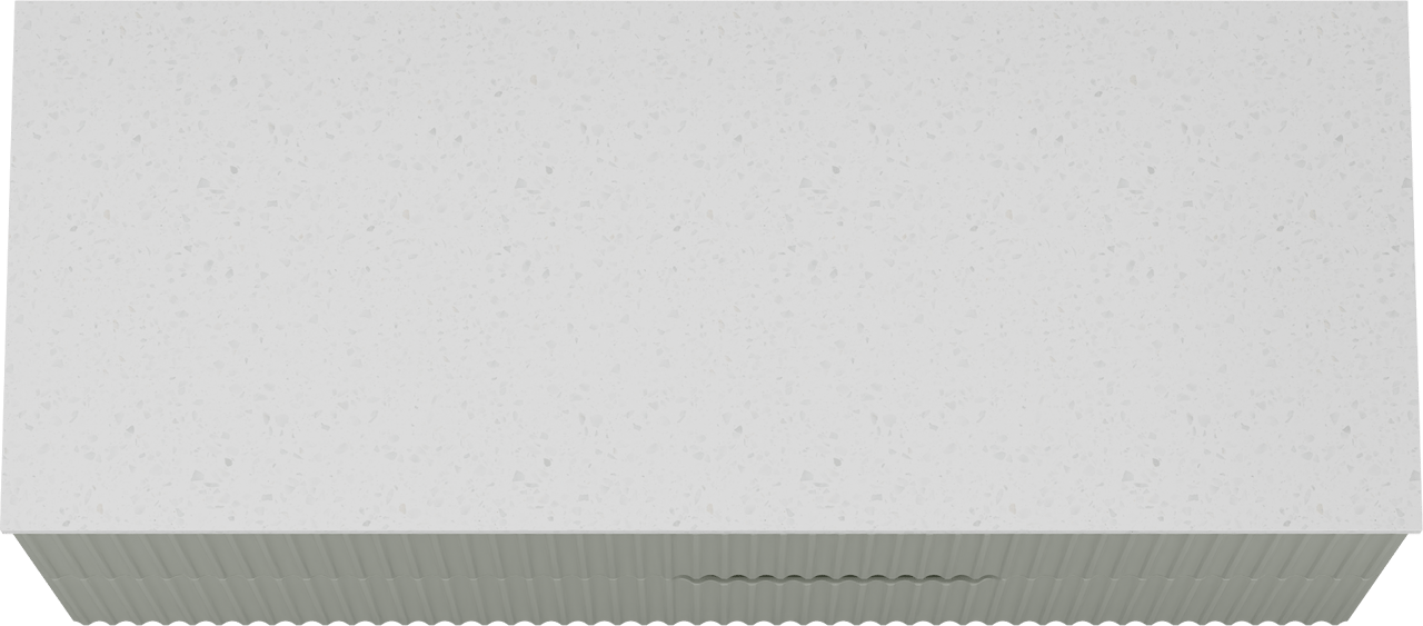 Linie Ribbo meuble salle de bains suspendu 120 x 46 cm greige avec Lado tablette simple ou double en mélaminé terrazzo blanc, Nervure circulaire symétrique verticale