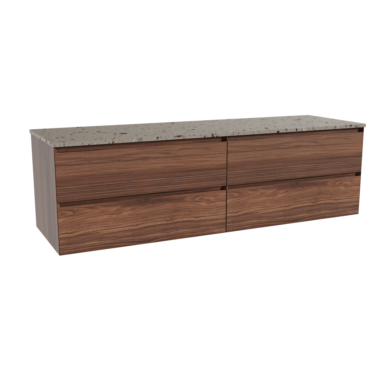 Balmani Mitra meuble salle de bains suspendu 180 x 55 cm noyer avec Stretto tablette simple ou double en terrazzo greige terrazzo