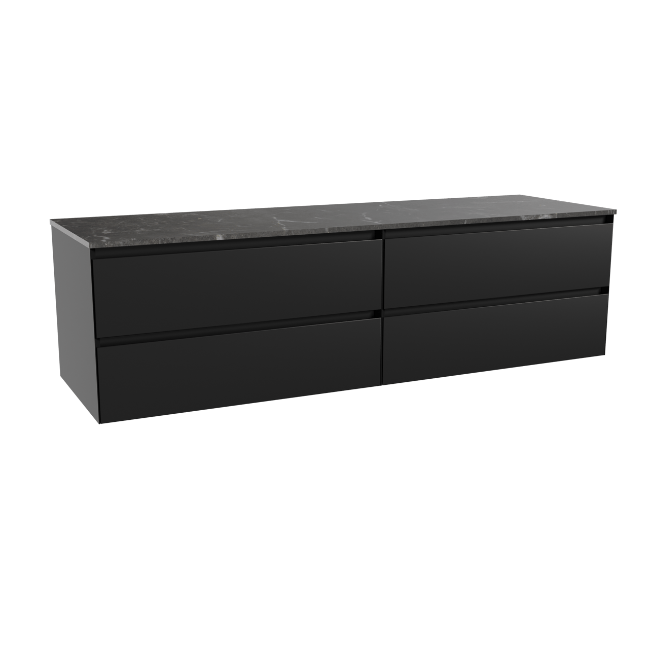 Balmani Mitra meuble salle de bains suspendu 180 x 55 cm noir mat avec Stretto tablette simple ou double en marbre pietra grey