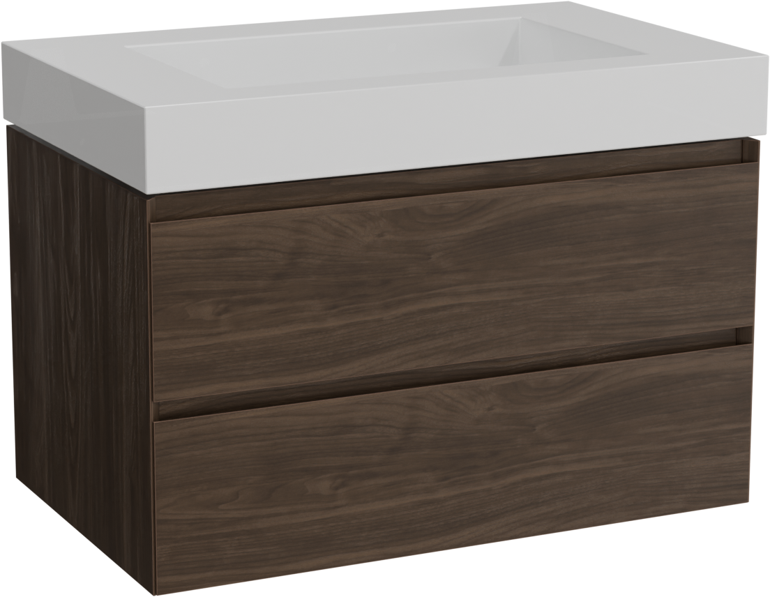 Balmani Mitra meuble salle de bains suspendu 90 x 55 cm noyer américain avec Modus plan simple en solid surface blanc mat