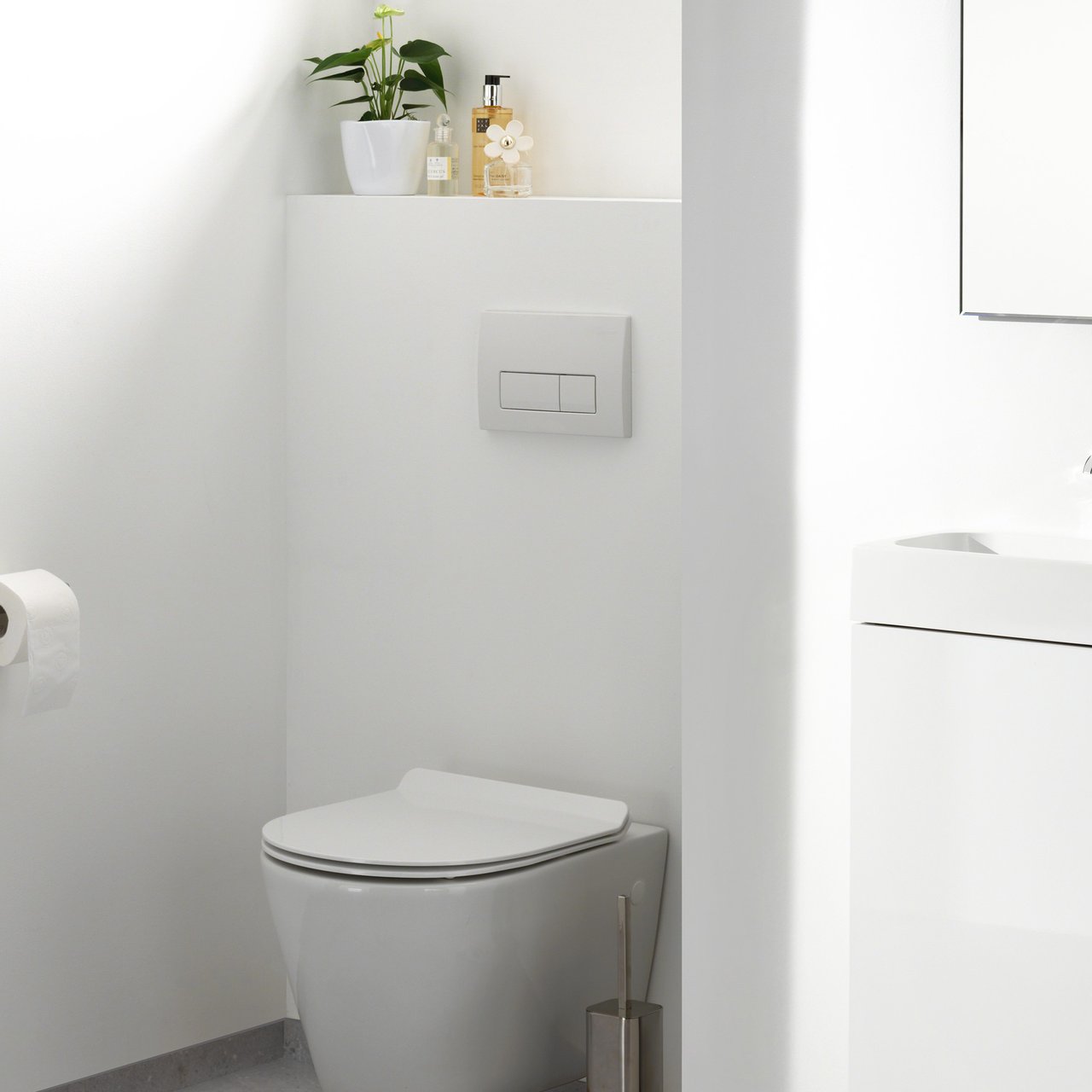 Delta 50 plaque de commande Blanc Brillant pour Geberit Duofix UP100 bâti-support