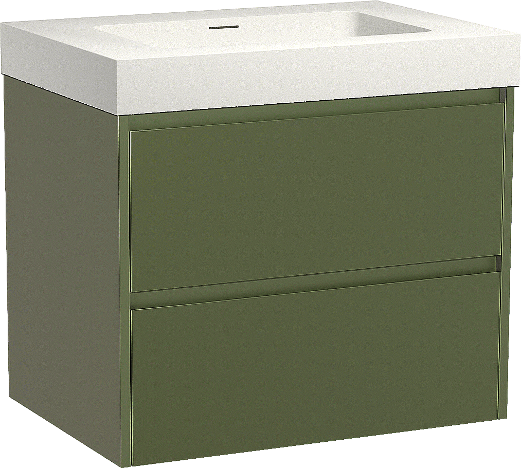 Storke Seda zwevend badmeubel 75 x 52 cm olijfgroen met Mata High enkele wastafel in solid surface mat wit