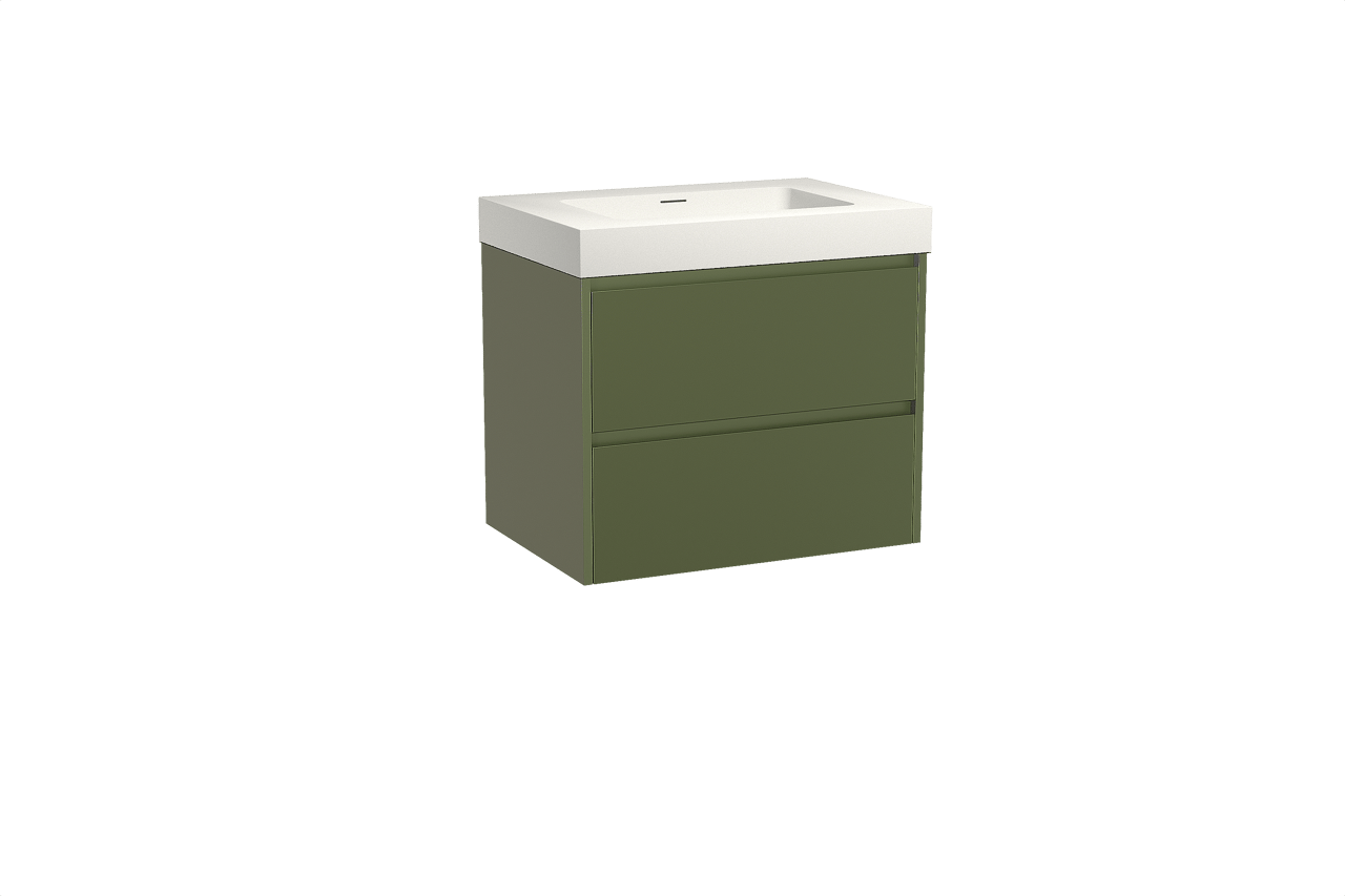 Storke Seda meuble salle de bains suspendu 75 x 52 cm vert olive avec Mata High plan simple en solid surface blanc mat