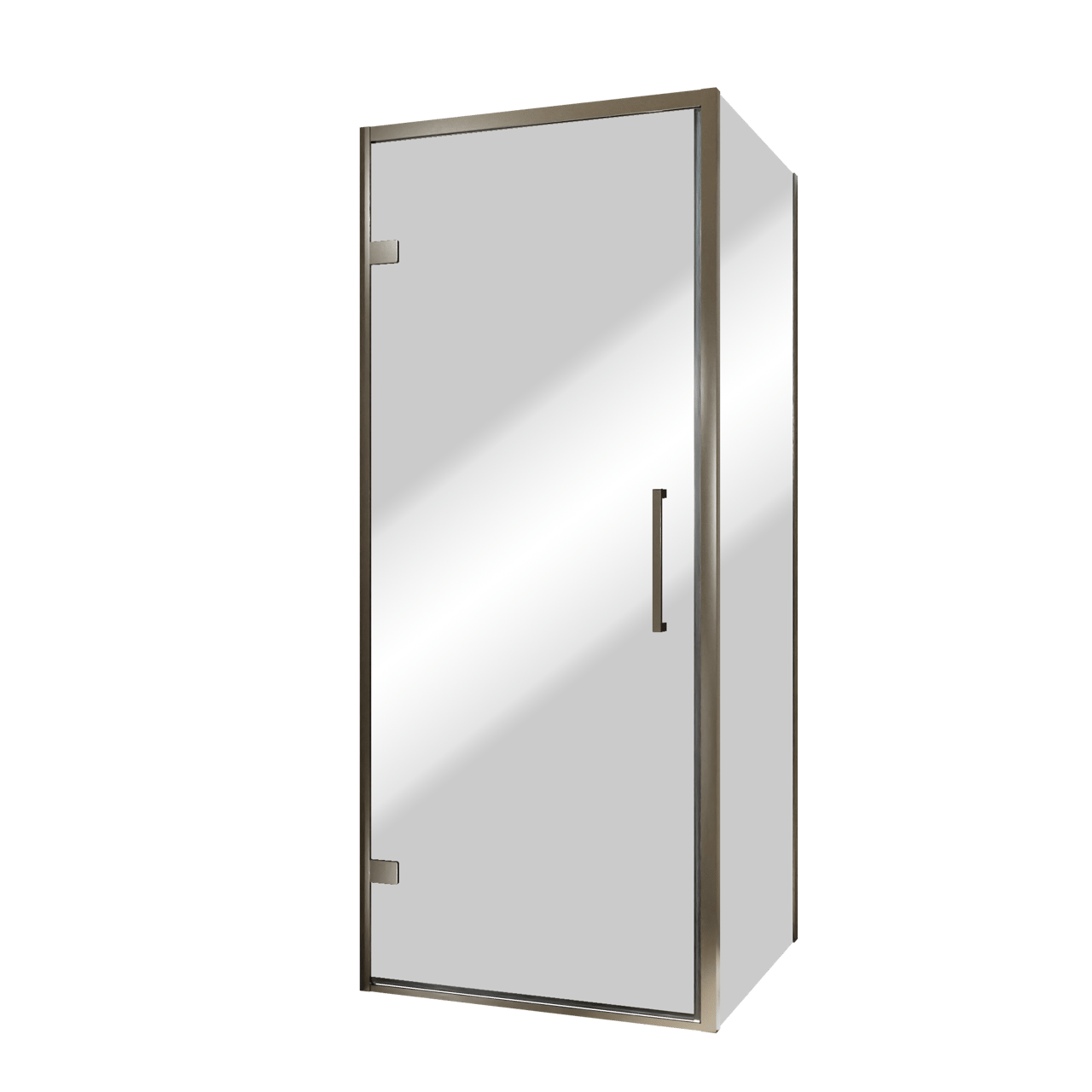 Balmani Senses Design douchehoek met linkse draaideur en vaste zijwand, 90 x 90 cm, Reflex spiegelglas, Brushed GunMetal profielen