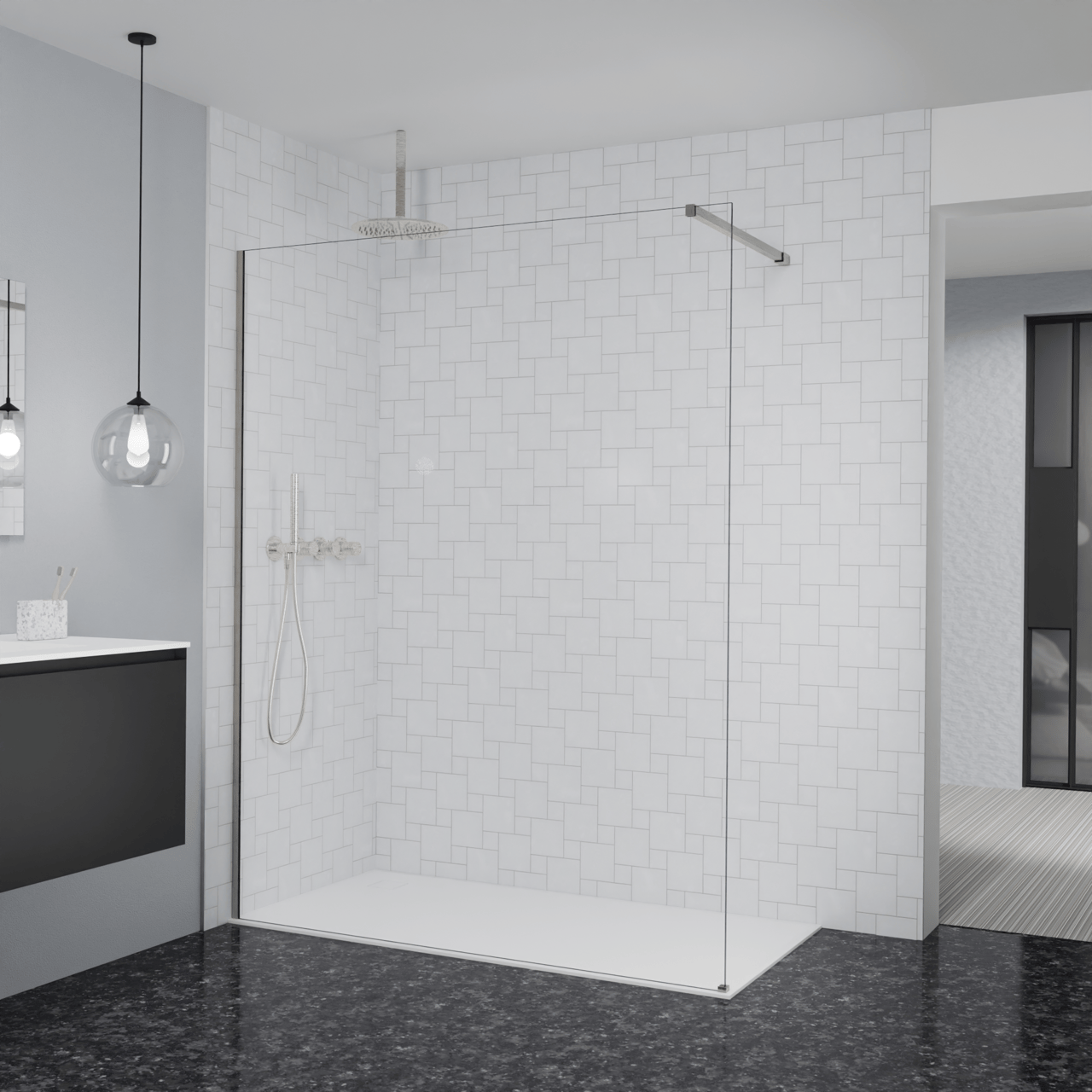 Balmani Modular Walk-In Dusche: 160 x 200 cm, Klarglas, Profil Brushed CoolMetal