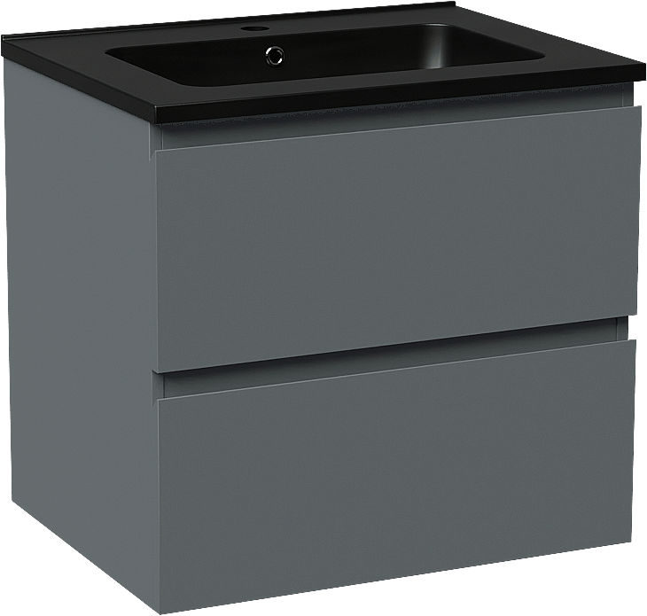 Linie Lado zwevend badmeubel 60 x 46 cm blauw antraciet met Vano enkele wastafel in composietmarmer mat zwart