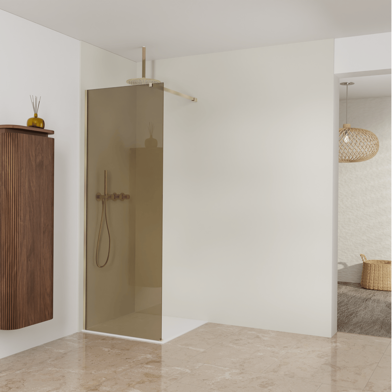 Balmani Modular Walk-In Dusche: 80 x 200 cm, Bronze Glas, Profil Brushed Champagne Gold