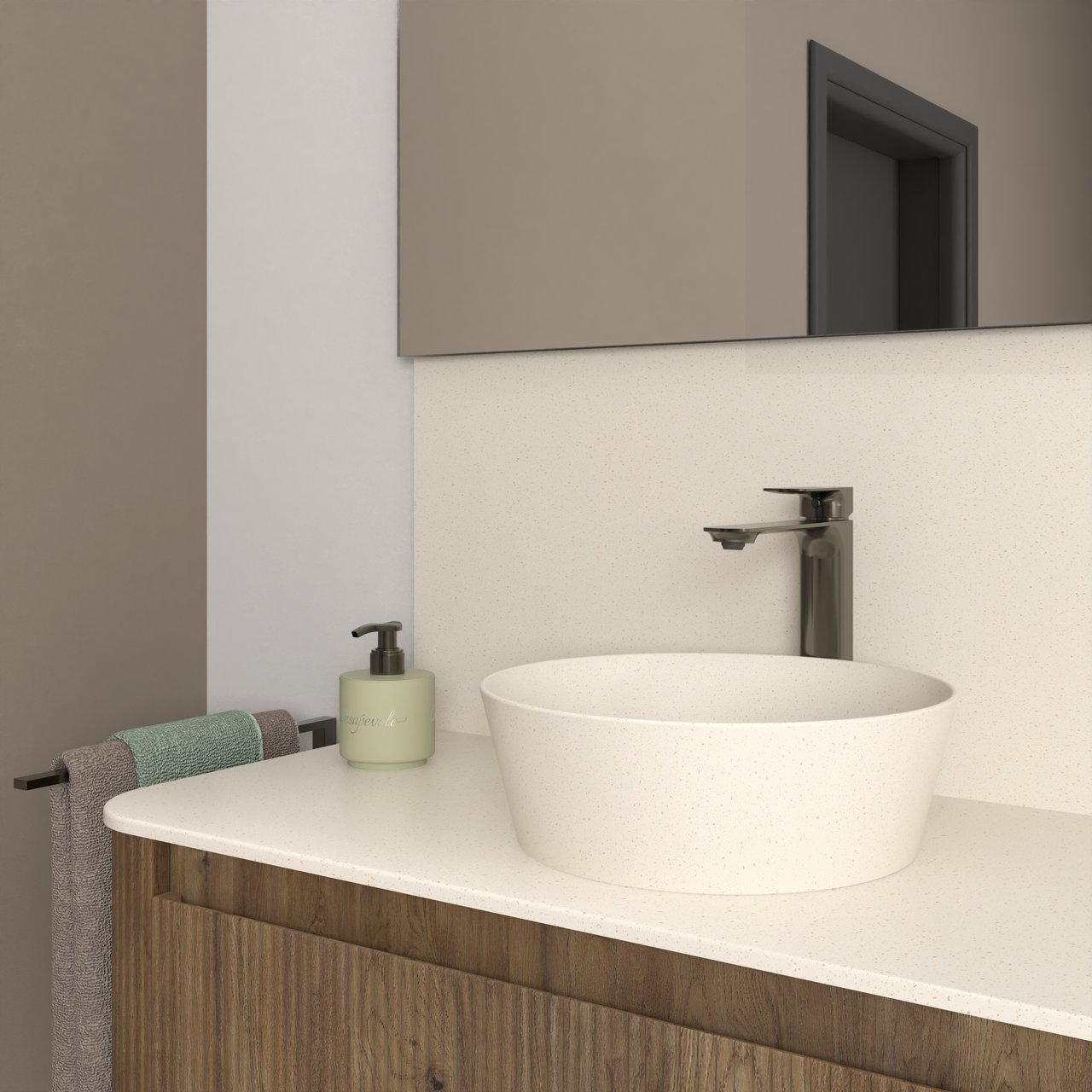 Storke spatwand beige granita solid surface 40 x 140 cm