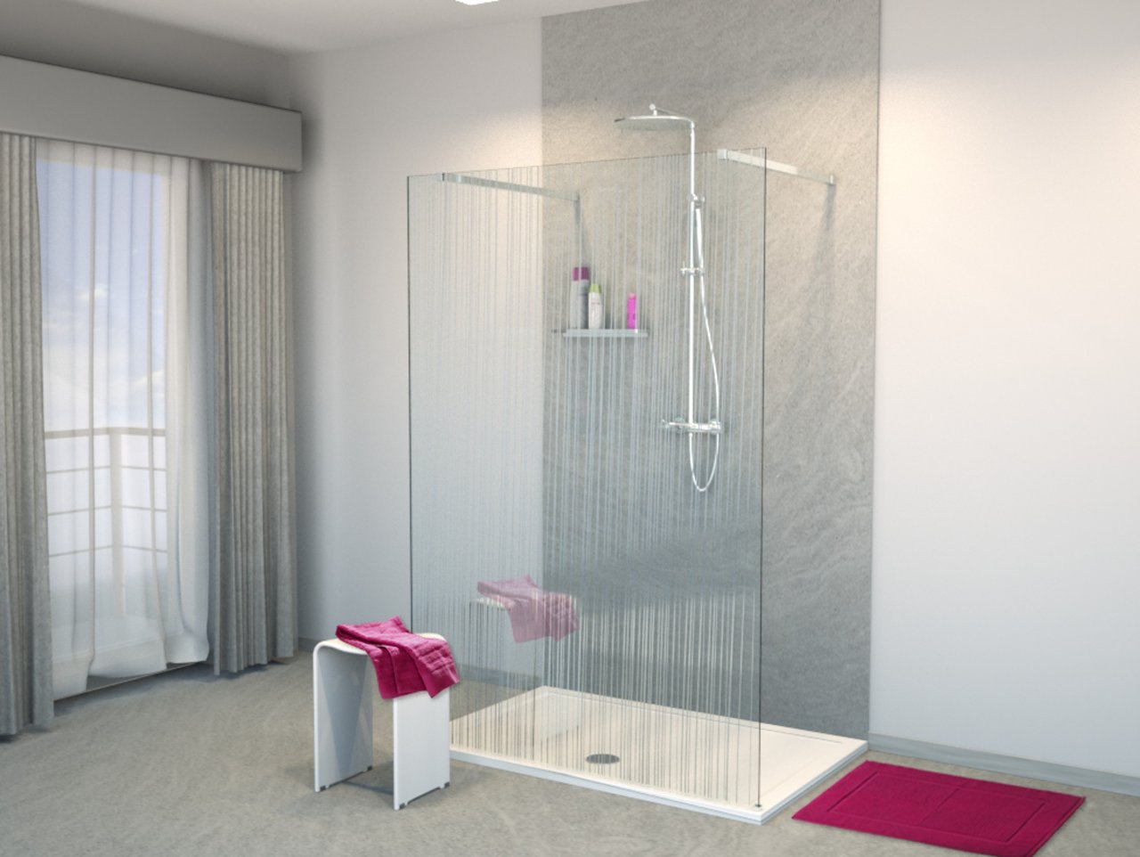 Balmani Modular Walk-In-Dusche mit freistehender Wand 140 x 200 cm, Mikado Glas, Profil chrom glänzend