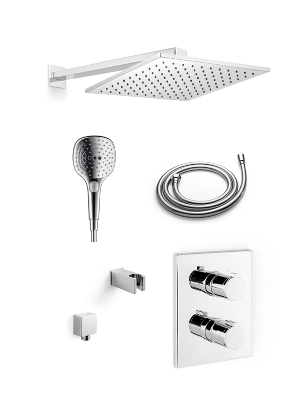 Blaufoss Smartbox De Luxe thermostatische inbouw regendoucheset met vierkante regendouchekop 30 cm Glanzend Chroom