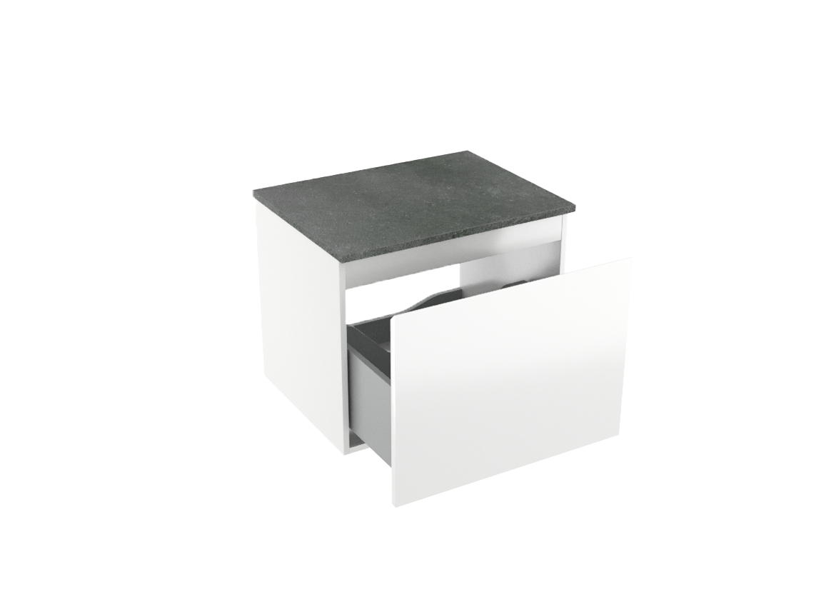 Linie Lado meuble salle de bains suspendu 60 x 46 cm blanc brillant avec Lado tablette simple en mélaminé ardoise gris