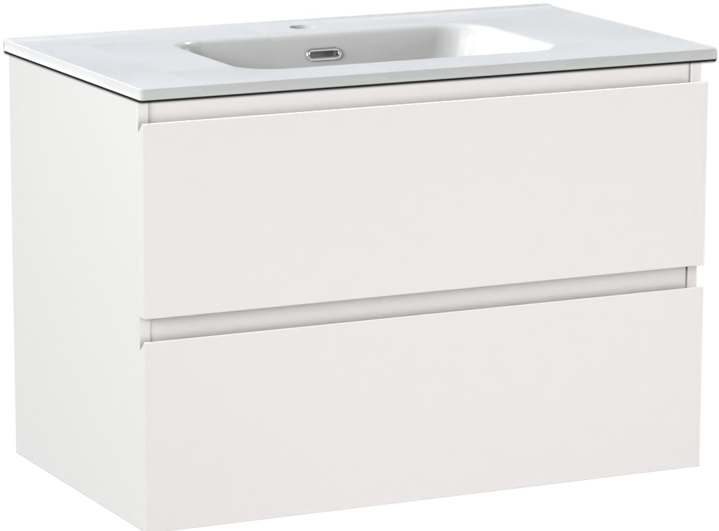 Linie Lado meuble salle de bains suspendu 80 x 46 cm blanc mat avec Baro plan simple en porcelaine blanc brillant