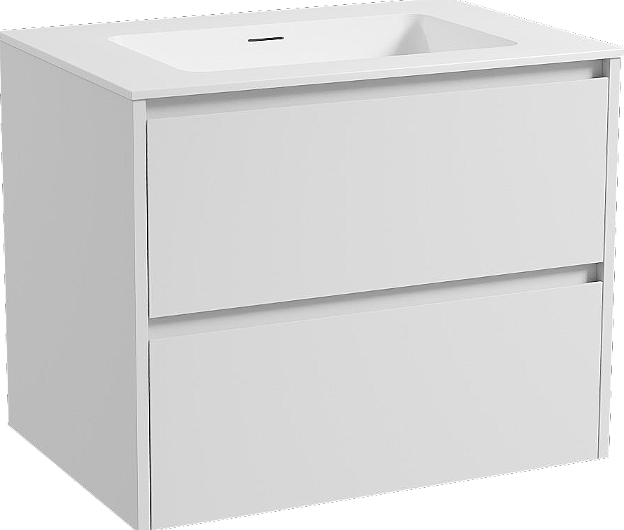 Storke Seda hängendes Möbelstück Set: 75 x 52 cm, Weiß matt, mit Mata Einzelwaschtisch, Solid Surface Weiß matt