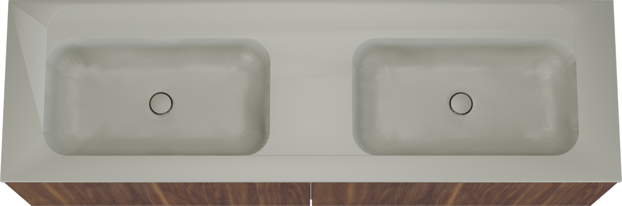 Balmani Sfera zwevend badmeubel 180 x 55 cm amerikaans notenhout met Tablo Strada dubbele wastafel in composietmarmer zijdegrijs