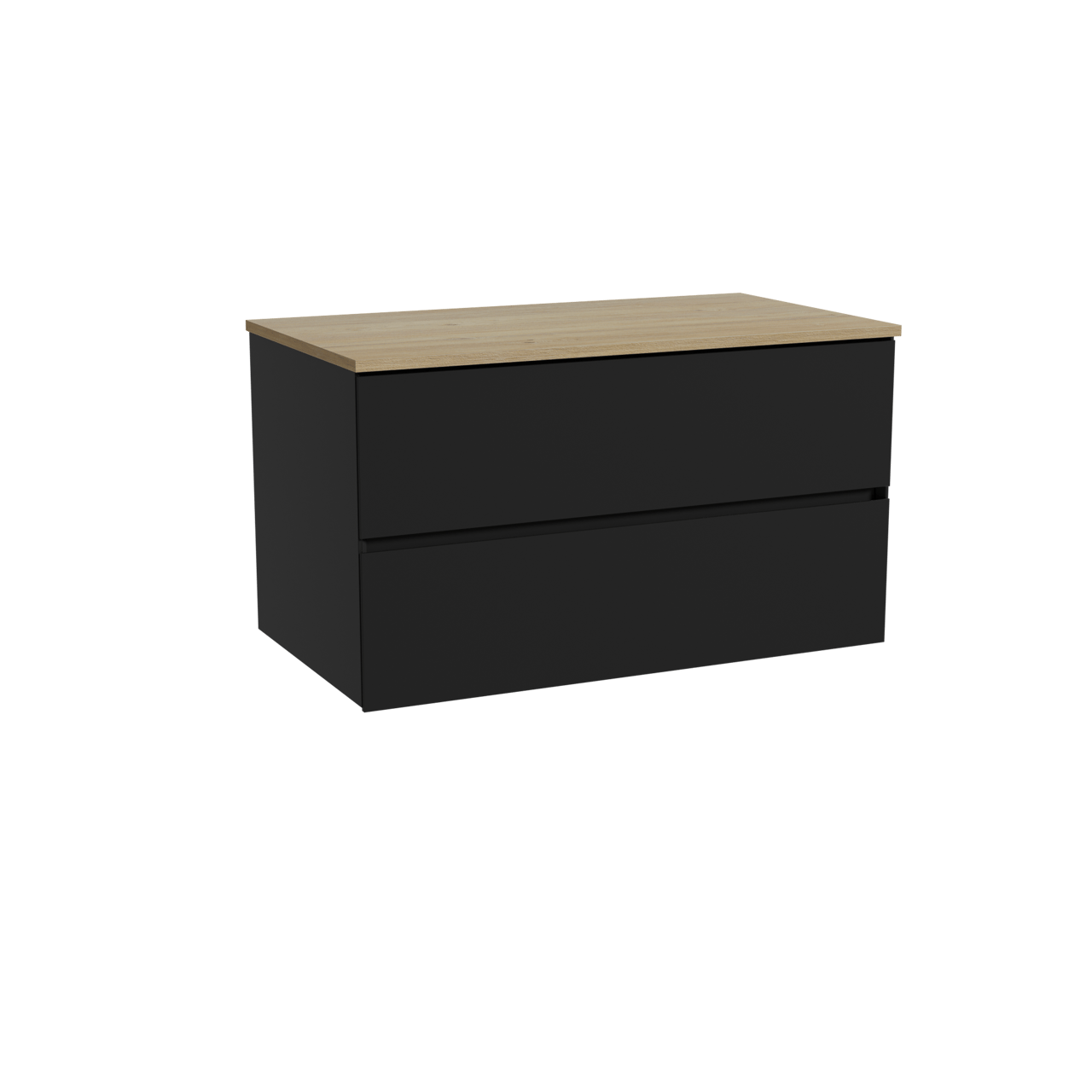 Storke Edge meuble salle de bains suspendu 95 x 52 cm noir mat avec Panton tablette simple en mélaminé chêne brut