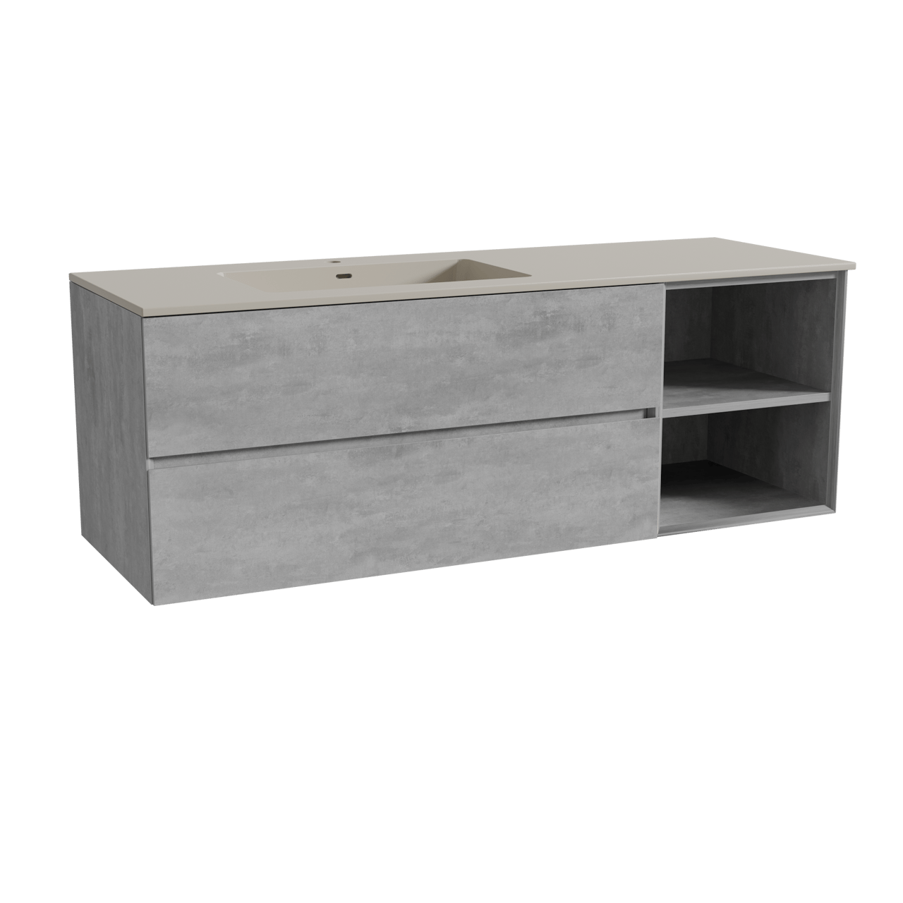 Storke Edge hängendes Möbelstück Set: 150 x 52 cm, Beton dunkelgrau, mit Diva Waschtisch links, Top Solid Seidengrau