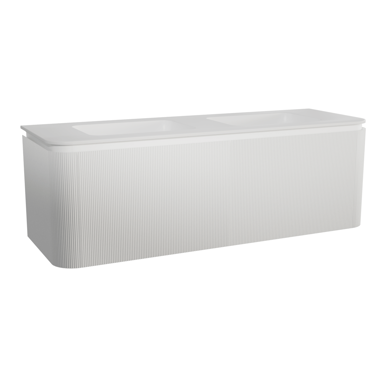 Balmani Moon hängendes Möbelstück Set: 160 x 55 cm, Weiß matt, mit Moon Doppelwaschtisch, Solid Surface, Weiß matt, Vertikale symmetrische gerade Rippe