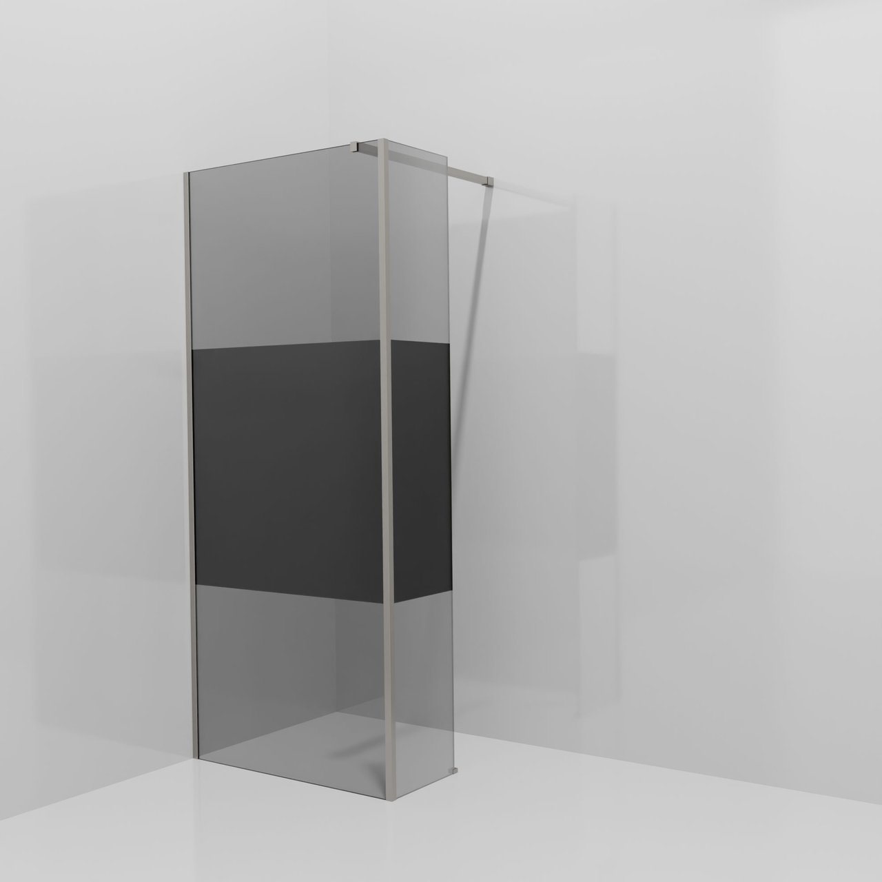 Balmani Modular Walk-In Dusche mit fester Seitenwand: 90 x 200 cm, Rauchglas mit mattiertem Streifen, Profil Brushed Inox