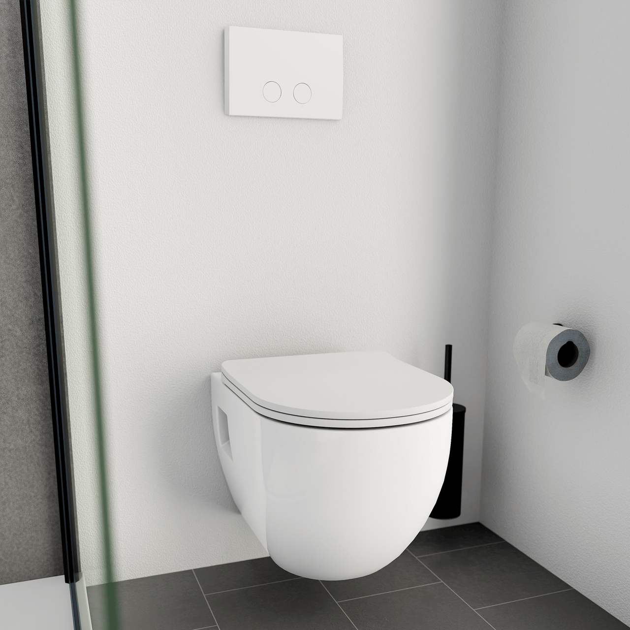 Linie Waldo wc suspendu blanc brillant sans bride avec Geberit Sigma réservoir de chasse encastré UP320 avec cadre Burda et plaque de commande