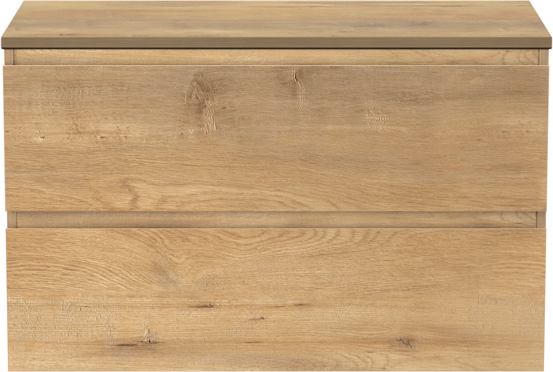 Linie Lado zwevend badmeubel 90 x 46 cm naturel eiken met Lado enkel wastafelblad in melamine naturel eiken