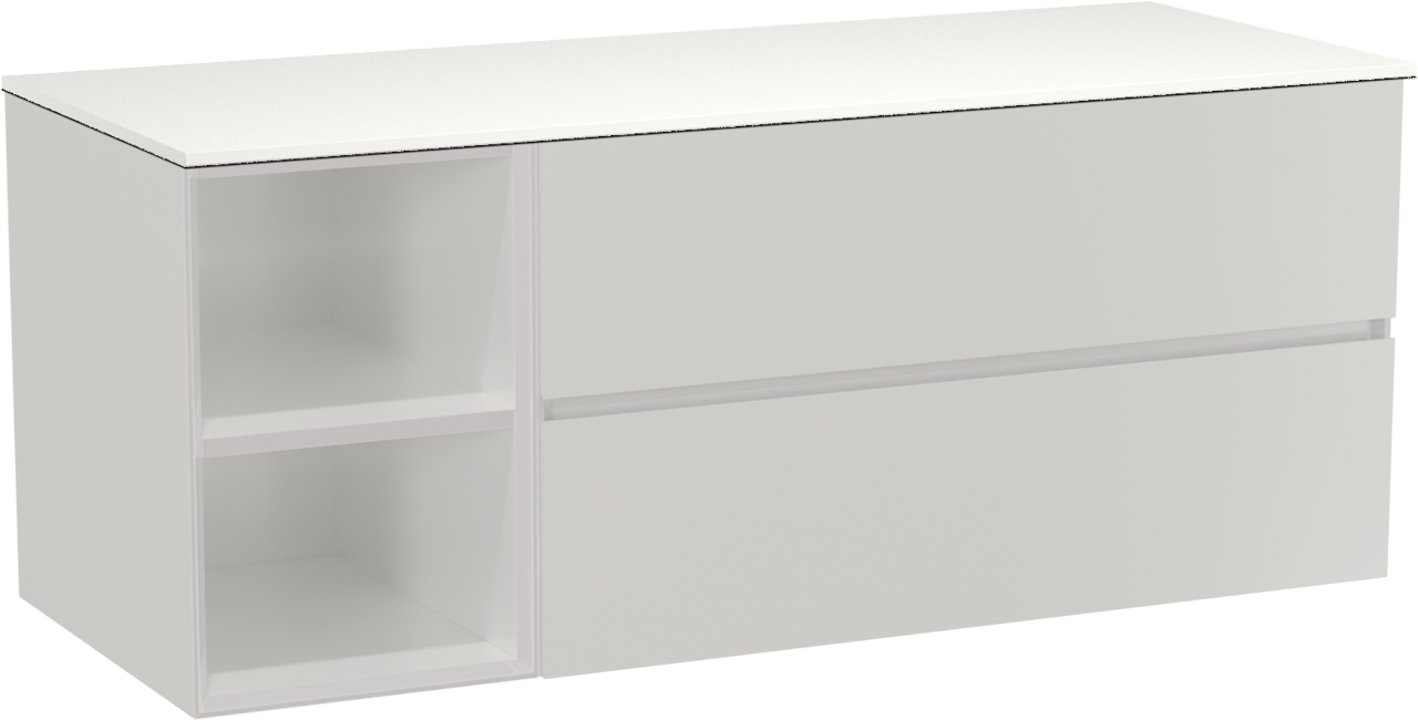 Storke Edge zwevend badmeubel 130 x 52 cm hoogglans wit met Tavola enkel of dubbel wastafelblad in solid surface mat wit