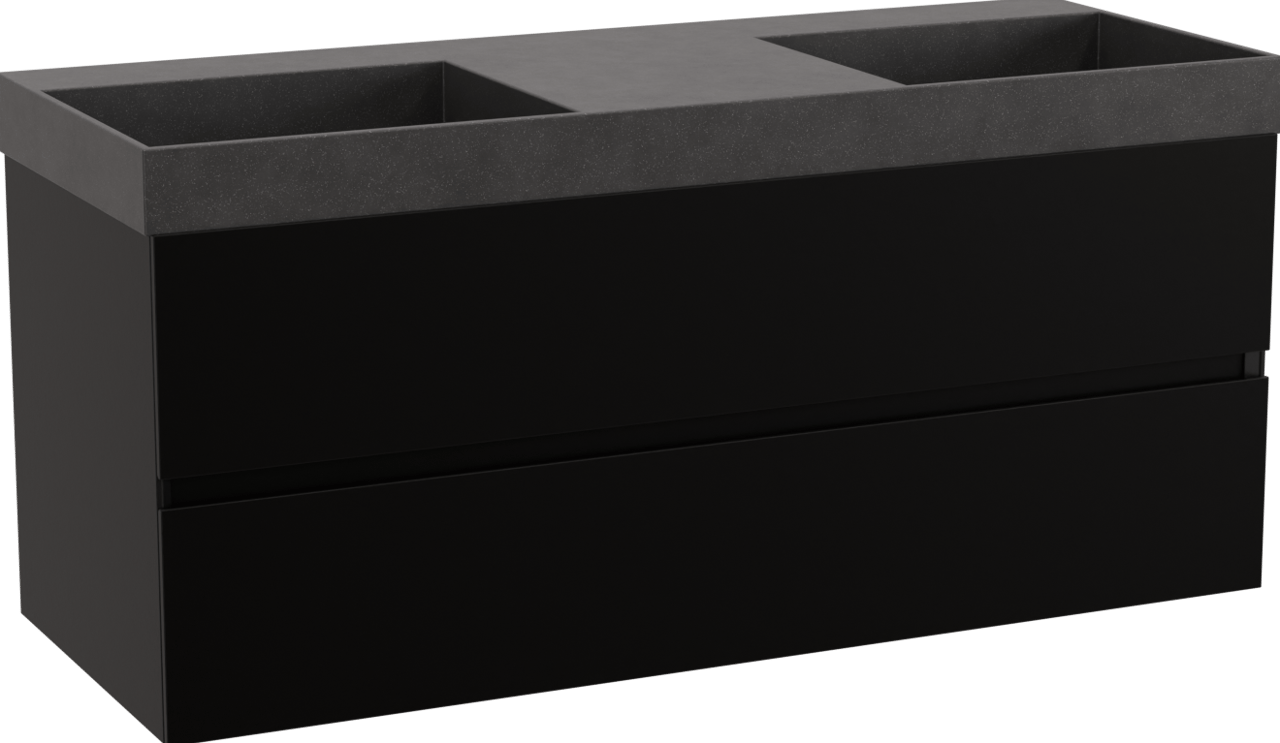 Storke Edge meuble salle de bains suspendu 120 x 46 cm noir mat avec Jura double vasque en quartz noir mat