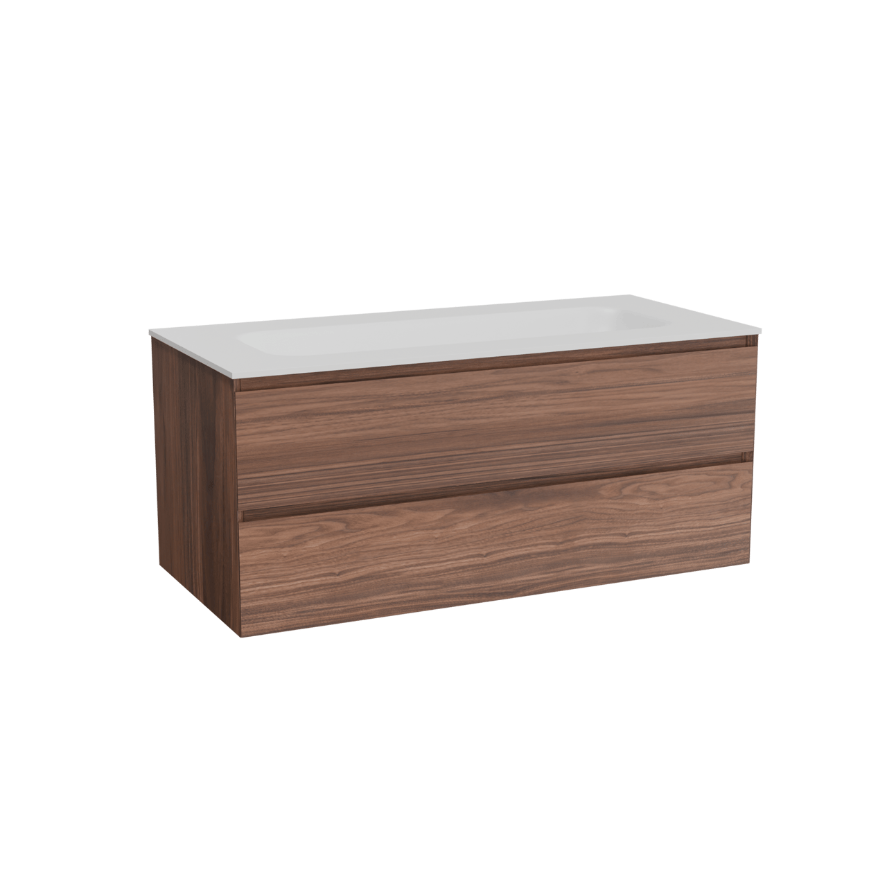 Balmani Mitra meuble salle de bains suspendu 120 x 55 cm noyer avec Tablo Arcato lavabo simple pour 2 trous de robinet en solid surface blanc mat