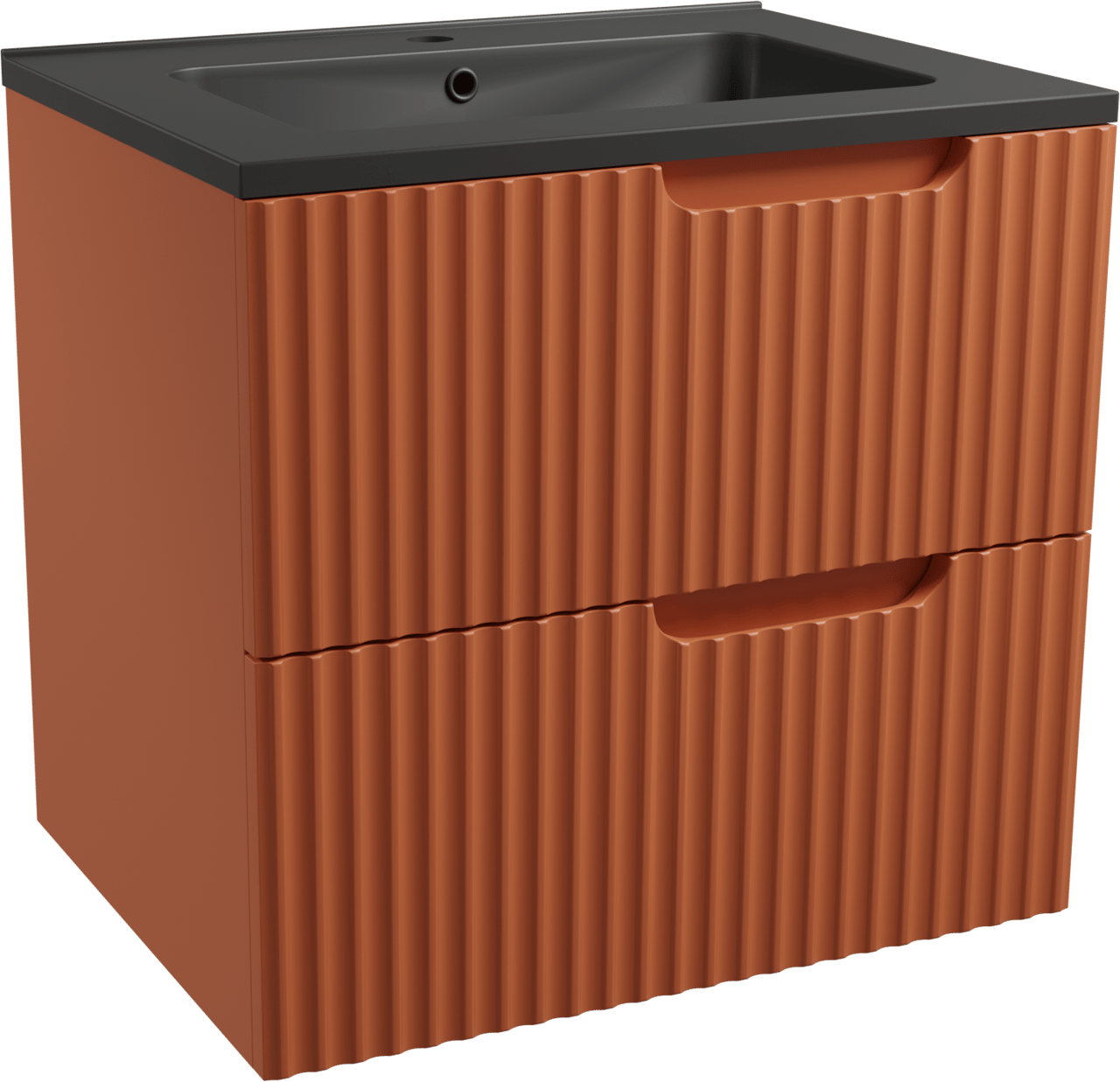 Linie Ribbo meuble salle de bains suspendu 60 x 46 cm cotto avec Vano plan simple en marbre composite noir mat, Nervure circulaire symétrique verticale