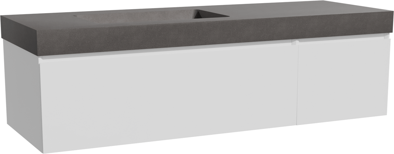 Storke Edge zwevend badkamermeubel 150 x 52 cm glanzend wit met Scuro High asymmetrisch linkse wastafel in kwarts mat zwart