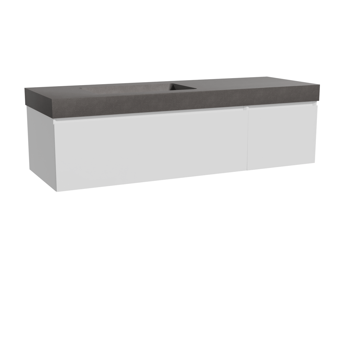 Storke Edge meuble salle de bains suspendu 150 x 52 cm blanc brillant avec Scuro High vasque asymétrique gauche en quartz noir mat